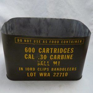 Vintage military 30 Carbine ammo tin US Ball Mi